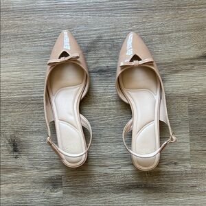 Nude Patent Slingback Pointed-Toe Flats with Bow